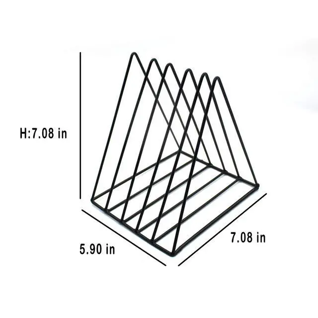Alt view image 2 of 7 - 5-Slot Black Metal Triangle File Holder, 1pc for Office | Triangle Vinyl Record Stand Magazine Newspaper Holder Photography Props for Home