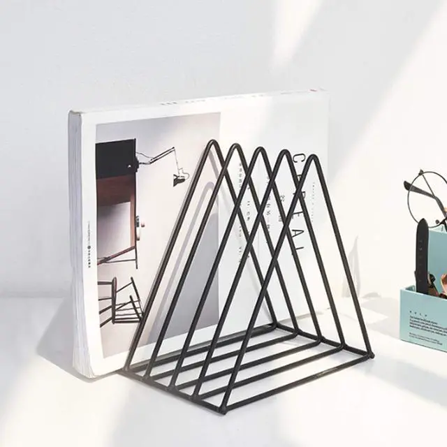 Main image of 5-Slot Black Metal Triangle File Holder, 1pc for Office | Triangle Vinyl Record Stand Magazine Newspaper Holder Photography Props for Home