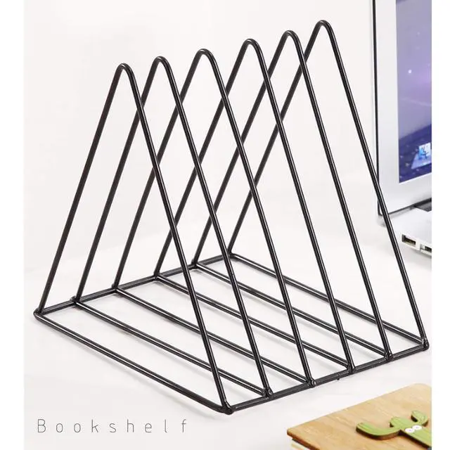 Alt view image 3 of 7 - 5-Slot Black Metal Triangle File Holder, 1pc for Office | Triangle Vinyl Record Stand Magazine Newspaper Holder Photography Props for Home