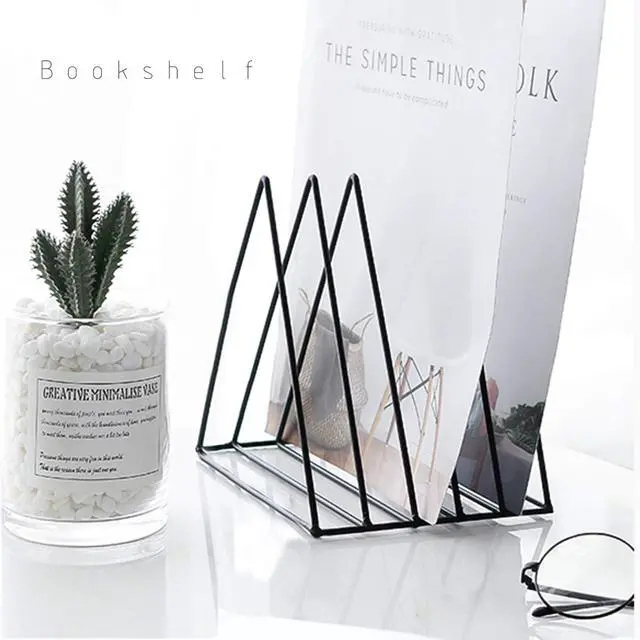 Alt view image 4 of 7 - 5-Slot Black Metal Triangle File Holder, 1pc for Office | Triangle Vinyl Record Stand Magazine Newspaper Holder Photography Props for Home