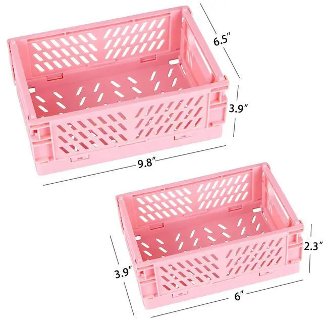 Alt view image 2 of 5 - 2-Pack Mini Foldable Plastic Baskets for Organizing and Storage, Collapsible Storage Crate for Home Kitchen Bedroom Bathroom Office (5.9x3.8x2.2, Pink)