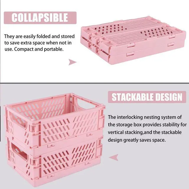 Alt view image 3 of 5 - 2-Pack Mini Foldable Plastic Baskets for Organizing and Storage, Collapsible Storage Crate for Home Kitchen Bedroom Bathroom Office (5.9x3.8x2.2, Pink)