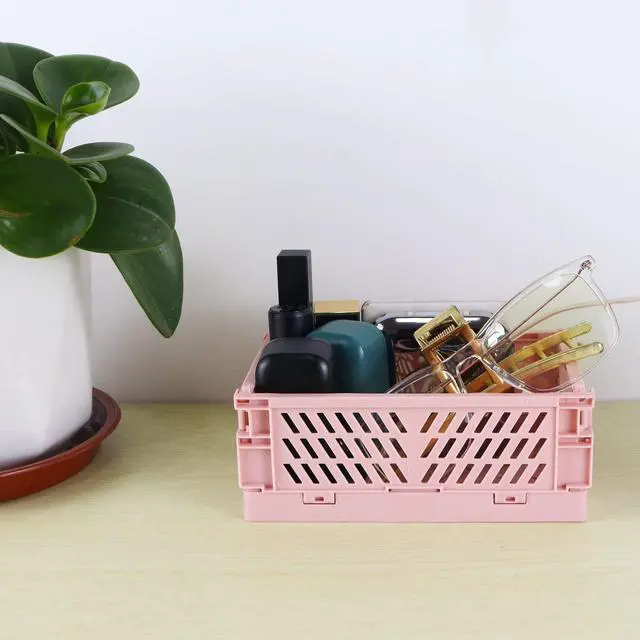 Alt view image 5 of 5 - 2-Pack Mini Foldable Plastic Baskets for Organizing and Storage, Collapsible Storage Crate for Home Kitchen Bedroom Bathroom Office (5.9x3.8x2.2, Pink)