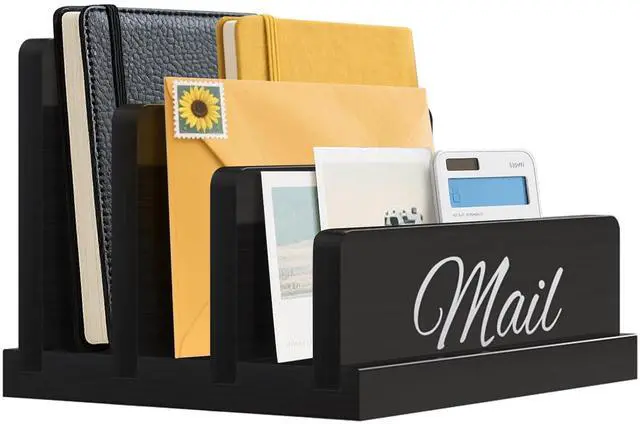 Main image of Mail Organizer for Desk, Wooden Mail Holder with Divider, 3-Slot | Sorter File Holder & Vertical Bill Organizer for Desktop, Perfect for Documents/Notebook/Filing/Folders/Paper