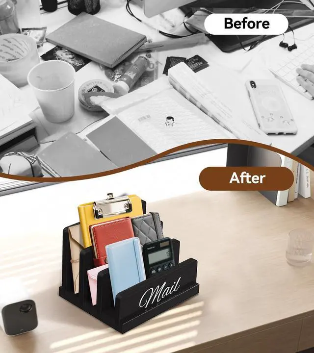 Alt view image 4 of 7 - Mail Organizer for Desk, Wooden Mail Holder with Divider, 3-Slot | Sorter File Holder & Vertical Bill Organizer for Desktop, Perfect for Documents/Notebook/Filing/Folders/Paper