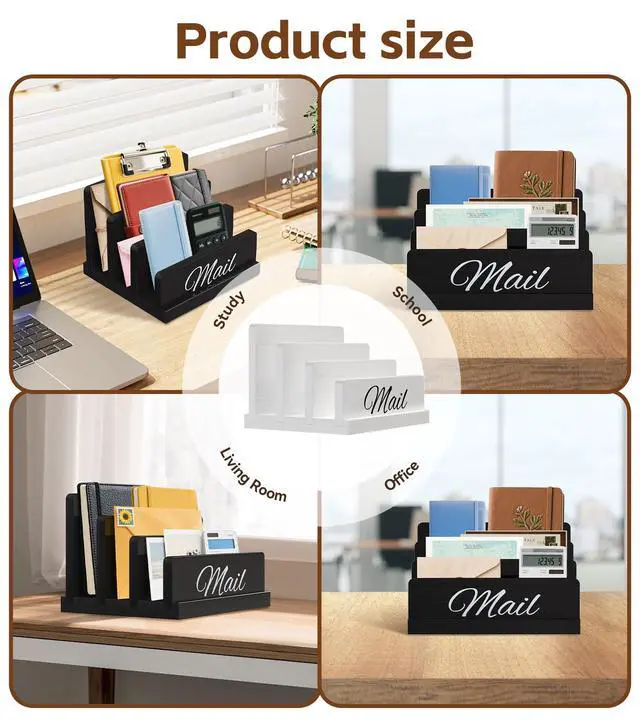 Alt view image 7 of 7 - Mail Organizer for Desk, Wooden Mail Holder with Divider, 3-Slot | Sorter File Holder & Vertical Bill Organizer for Desktop, Perfect for Documents/Notebook/Filing/Folders/Paper