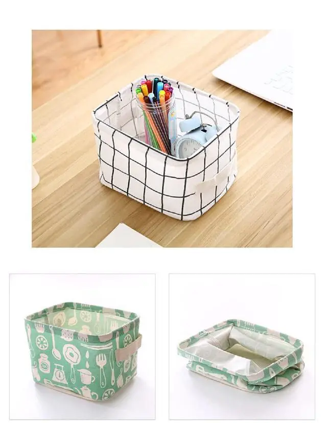 Alt view image 4 of 7 - Stylish Storage Basket Cotton and Linen Fabric Mini Storage Cubes Nursery Storage Baskets with Handles for Shelves & Desks (Set of 3)