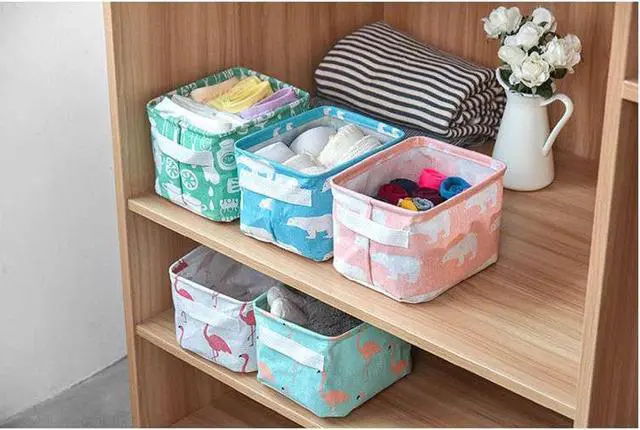 Alt view image 5 of 7 - Stylish Storage Basket Cotton and Linen Fabric Mini Storage Cubes Nursery Storage Baskets with Handles for Shelves & Desks (Set of 3)
