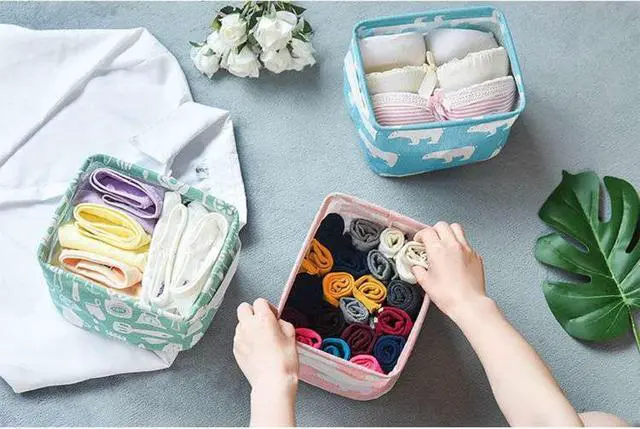 Alt view image 6 of 7 - Stylish Storage Basket Cotton and Linen Fabric Mini Storage Cubes Nursery Storage Baskets with Handles for Shelves & Desks (Set of 3)