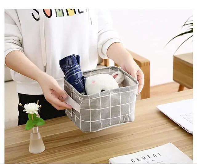 Alt view image 7 of 7 - Stylish Storage Basket Cotton and Linen Fabric Mini Storage Cubes Nursery Storage Baskets with Handles for Shelves & Desks (Set of 3)