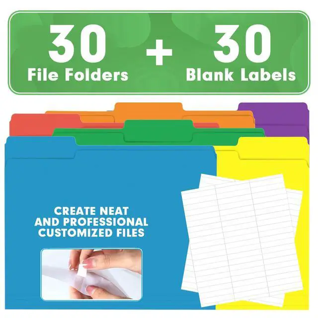 Alt view image 6 of 7 - File Folder, 30 Pack 1/3 Cut Tab File Folders, Colored File Folders Designed for Office and Classroom Use, Letter Size, Assorted 6 Colors