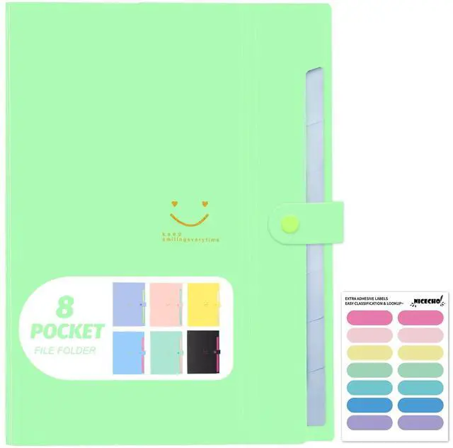 Main image of Expanding File Folder, 8 Pockets Accordion File Organizer, A4 Letter Size Paper Document Receipt Organizer Accordian Filing Folder for Classroom, Home, Office and Travel(Grass Green)