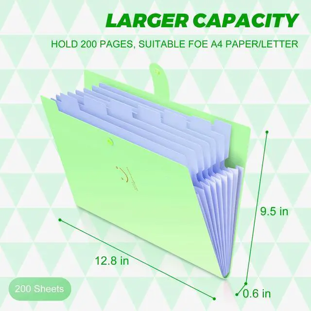 Alt view image 3 of 7 - Expanding File Folder, 8 Pockets Accordion File Organizer, A4 Letter Size Paper Document Receipt Organizer Accordian Filing Folder for Classroom, Home, Office and Travel(Grass Green)