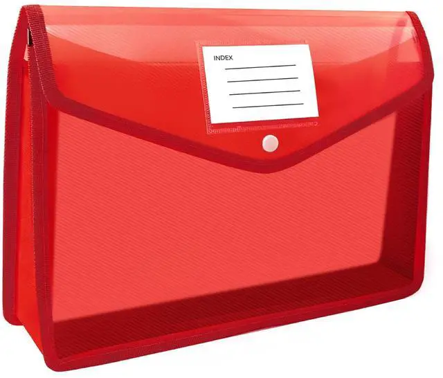 Main image of Plastic Expanding File Folder, Folders for Documents, Transparent Envelopes with Elastic Closure, File Folder Organizer Holder, Large Capacity, Fit Letter/A4 Size (Red)