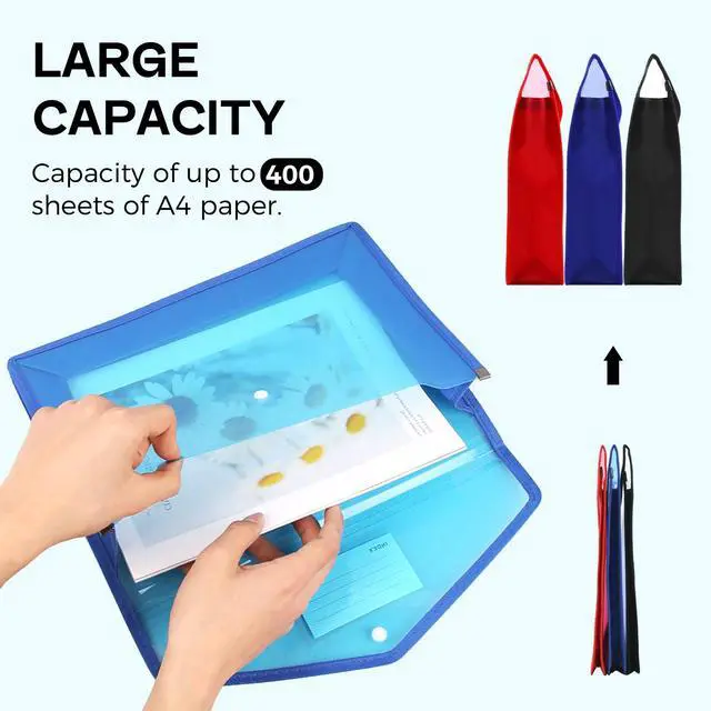 Alt view image 4 of 7 - Plastic Expanding File Folder, Folders for Documents, Transparent Envelopes with Elastic Closure, File Folder Organizer Holder, Large Capacity, Fit Letter/A4 Size (Red)