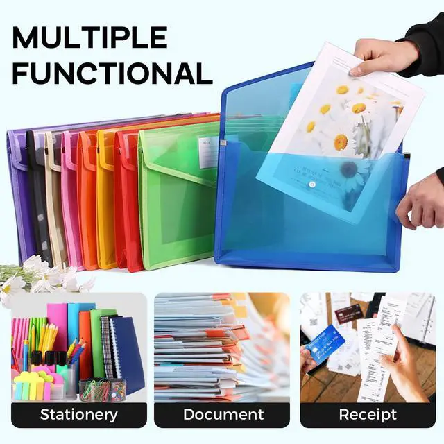 Alt view image 6 of 7 - Plastic Expanding File Folder, Folders for Documents, Transparent Envelopes with Elastic Closure, File Folder Organizer Holder, Large Capacity, Fit Letter/A4 Size (Red)