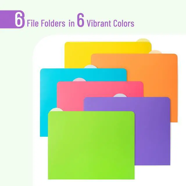 Alt view image 2 of 7 - File Folders Letter Size, 6 Pack, Vibrant Colors, 1/6-Cut Tab | Colored File Folders, Office File Folder, Colored Folders