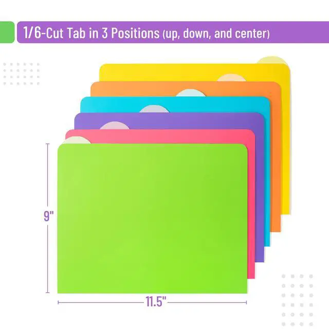Alt view image 3 of 7 - File Folders Letter Size, 6 Pack, Vibrant Colors, 1/6-Cut Tab | Colored File Folders, Office File Folder, Colored Folders