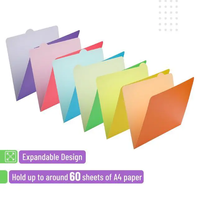 Alt view image 4 of 7 - File Folders Letter Size, 6 Pack, Vibrant Colors, 1/6-Cut Tab | Colored File Folders, Office File Folder, Colored Folders