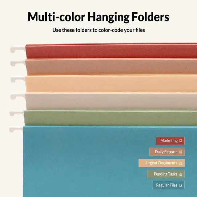 Alt view image 4 of 7 - Hanging File Folders Retro Colors, 6 Pack Letter Size File Folders with 1/5-cut Tabs, Stay Organized for Your Home and Office Bulk File and Documents