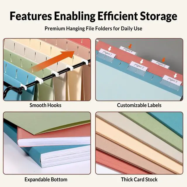 Alt view image 3 of 7 - Hanging File Folders Retro Colors, 6 Pack Letter Size File Folders with 1/5-cut Tabs, Stay Organized for Your Home and Office Bulk File and Documents