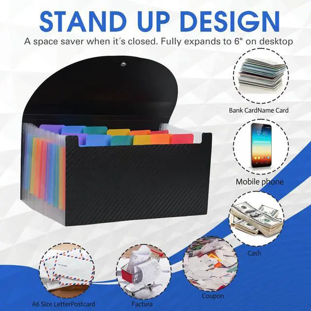 Alt view image 3 of 7 - Accordion File Organizer, 13 Pocket Expanding File Folder | 10.2"x5.1" Small Receipt Organizer for Business, Coupon Document Holder, Portable Folder Organizer for Home Office School