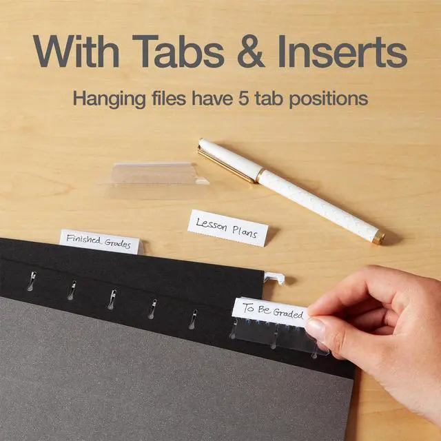 Alt view image 3 of 7 - Hanging File Folders, 6 Pack, Letter Size (8.5" x 11"), Black, 1/5 Cut for 5 Tab Positions, Includes Tabs and Inserts, Hanging Files for Office and Document Organization
