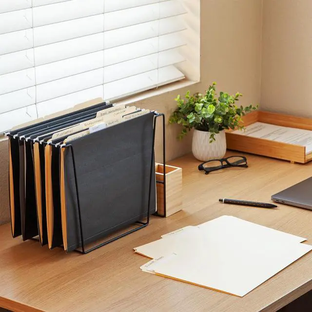 Alt view image 5 of 7 - Hanging File Folders, 6 Pack, Letter Size (8.5" x 11"), Black, 1/5 Cut for 5 Tab Positions, Includes Tabs and Inserts, Hanging Files for Office and Document Organization