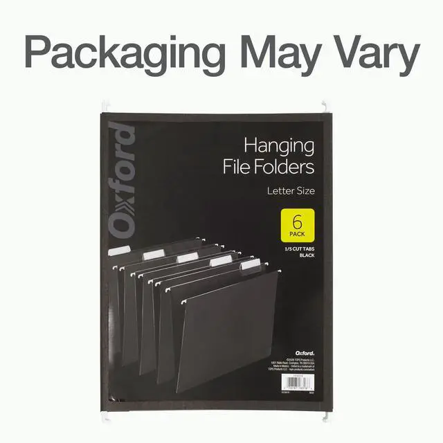 Alt view image 7 of 7 - Hanging File Folders, 6 Pack, Letter Size (8.5" x 11"), Black, 1/5 Cut for 5 Tab Positions, Includes Tabs and Inserts, Hanging Files for Office and Document Organization