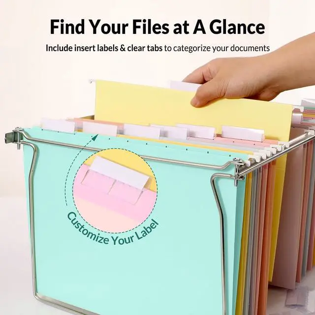 Alt view image 2 of 7 - 6 Pack Hanging File Folders,Hanging File Folders Letter Size with 1/5-cut Tabs, Assorted Macaron Colors Folders,Stay Organized for Your Home and Office Bulk File and Documents