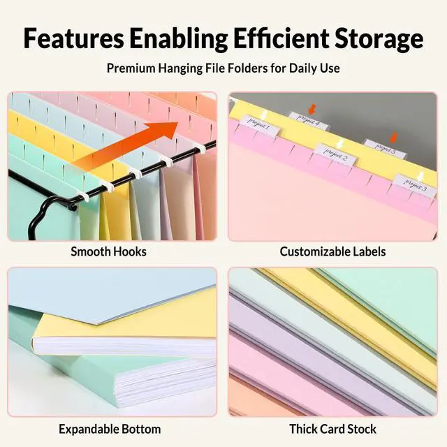 Alt view image 3 of 7 - 6 Pack Hanging File Folders,Hanging File Folders Letter Size with 1/5-cut Tabs, Assorted Macaron Colors Folders,Stay Organized for Your Home and Office Bulk File and Documents