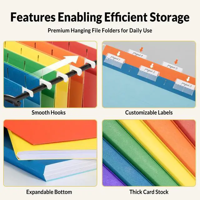 Alt view image 3 of 7 - Hanging File Folders, 6 Pack Letter Size Hanging File Folders with 1/5-Cut Tabs, Ideal for Home and Office Organization and Papers Classification,Assorted Colors