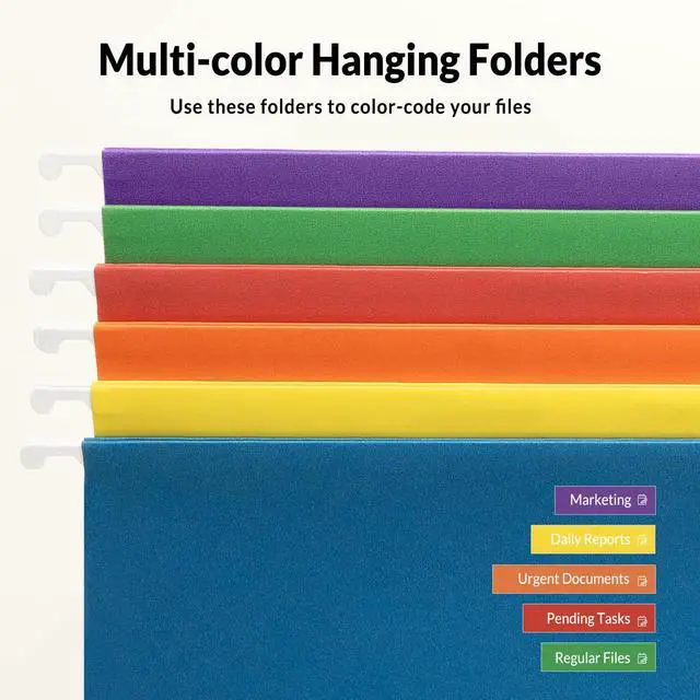 Alt view image 4 of 7 - Hanging File Folders, 6 Pack Letter Size Hanging File Folders with 1/5-Cut Tabs, Ideal for Home and Office Organization and Papers Classification,Assorted Colors