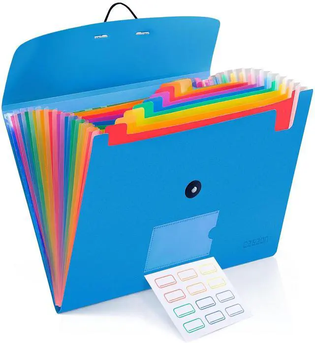 Main image of 13 Pocket Expanding File Folder Accordian File Organizer, A4 Letter Size Paper Document Receipt Holder for School Office Supplies, Blue