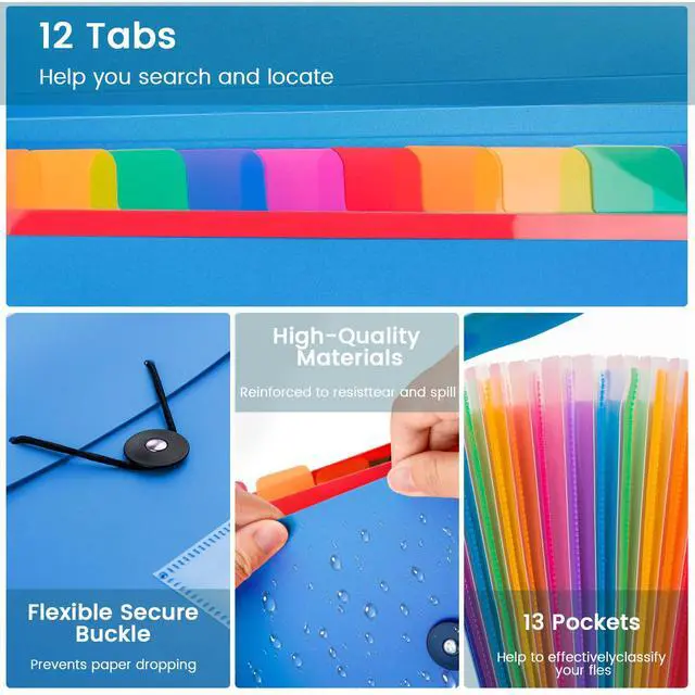 Alt view image 3 of 7 - 13 Pocket Expanding File Folder Accordian File Organizer, A4 Letter Size Paper Document Receipt Holder for School Office Supplies, Blue
