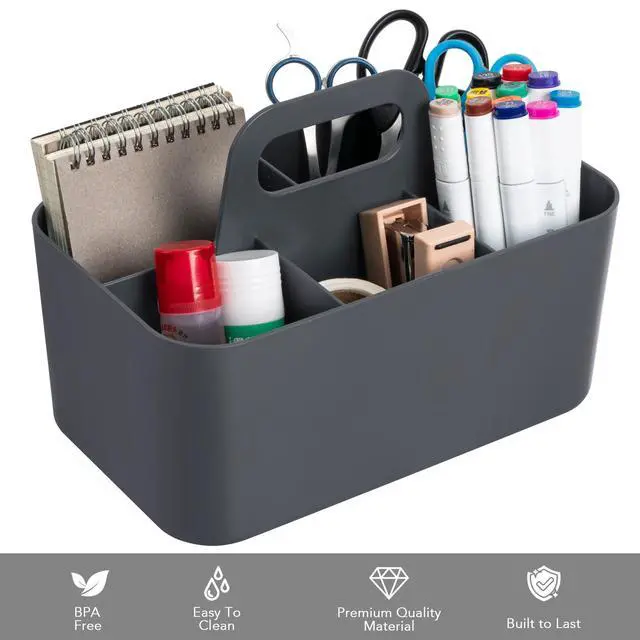 Alt view image 2 of 7 - Multipurpose Caddy Organizer, Plastic Caddy with Handle, Stackable Desk Organizer for Stationery, Marker and Pencil, Office Supplies Organizer, Dorm Caddy