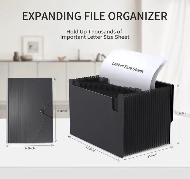 Alt view image 3 of 3 - Expanding File Folders Accordian File Organizer with 24 Pockets,Accordion Document Folder Letter Size,Expandable Filing Box,Bill,Receipt and Paper Organizer Storage Boxes,Light-Duty,Choice of Portable