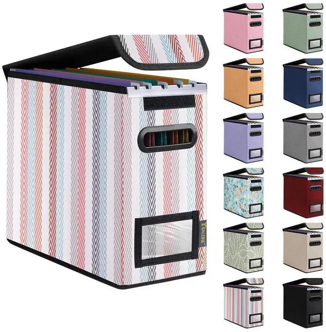 Main image of File Organizer Box with Lid, Collapsible Hanging File Storage Box | Smooth Plastic Rails, Textured Fabric Exterior, Collapsible Hanging File Folder Box for Office Document Storage
