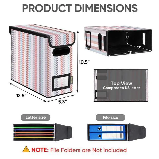 Alt view image 2 of 7 - File Organizer Box with Lid, Collapsible Hanging File Storage Box | Smooth Plastic Rails, Textured Fabric Exterior, Collapsible Hanging File Folder Box for Office Document Storage