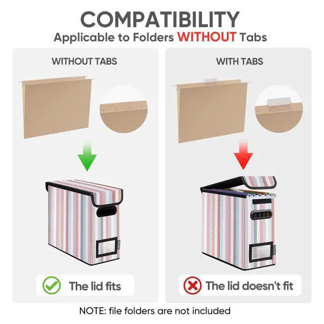 Alt view image 3 of 7 - File Organizer Box with Lid, Collapsible Hanging File Storage Box | Smooth Plastic Rails, Textured Fabric Exterior, Collapsible Hanging File Folder Box for Office Document Storage