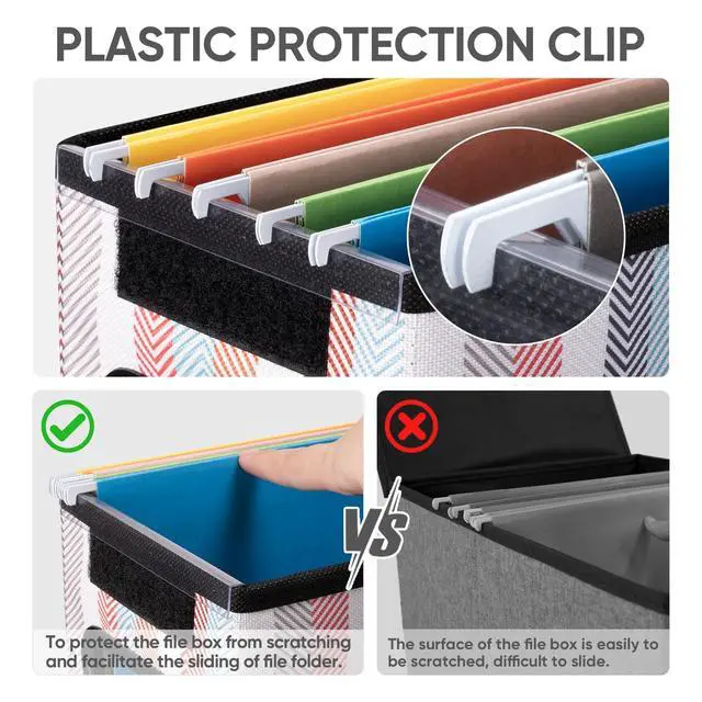 Alt view image 5 of 7 - File Organizer Box with Lid, Collapsible Hanging File Storage Box | Smooth Plastic Rails, Textured Fabric Exterior, Collapsible Hanging File Folder Box for Office Document Storage