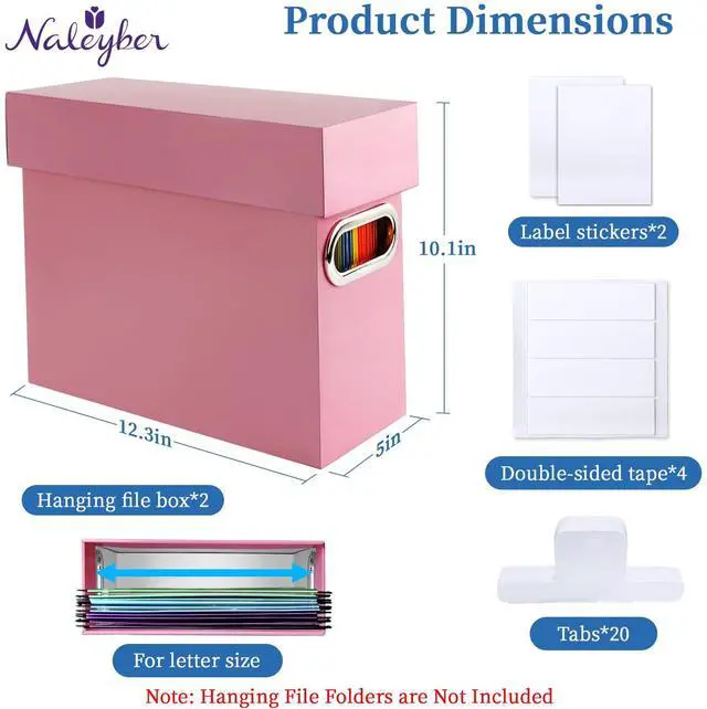 Alt view image 2 of 7 - File Organizer Box with Lid & Handle, Thickened Cardboard Hanging File Folder Storage Boxes for Letter Size, Portable Filing Organizer for Office, Home, Classroom, Pink 2 Pack