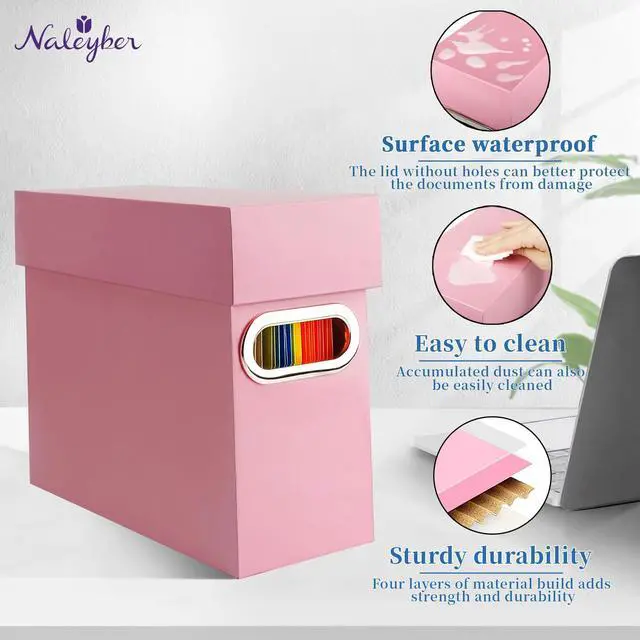 Alt view image 4 of 7 - File Organizer Box with Lid & Handle, Thickened Cardboard Hanging File Folder Storage Boxes for Letter Size, Portable Filing Organizer for Office, Home, Classroom, Pink 2 Pack