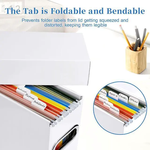 Alt view image 3 of 7 - File Organizer Box with Lid & Handle, Thickened Cardboard Hanging File Folder Storage Boxes for Letter Size, Portable Filing Organizer for Office, Home, Classroom, White 2 Pack