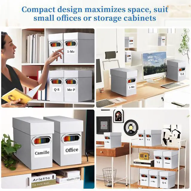 Alt view image 7 of 7 - File Organizer Box with Lid & Handle, Thickened Cardboard Hanging File Folder Storage Boxes for Letter Size, Portable Filing Organizer for Office, Home, Classroom, White 2 Pack