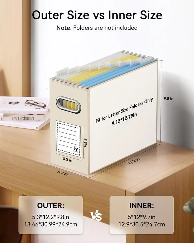 Alt view image 2 of 6 - Portable Collapsible Cardboard File Box with Handle for Letter-Size | 2-Pack. Stainless Steel Handle. Label Stickers Included. Fits Letter Folders (Not Included). Home, Office, School, Dorm, Tax.