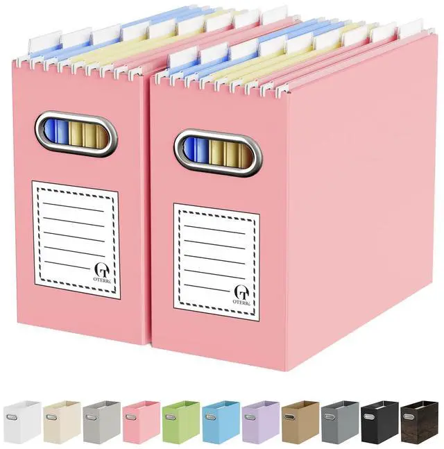 Main image of Portable Collapsible Cardboard File Box with Handle for Letter-Size | 2-Pack. Stainless Steel Handle. Label Stickers Included. Fits Letter Folders (Not Included). Home, Office, School, Dorm, Tax.
