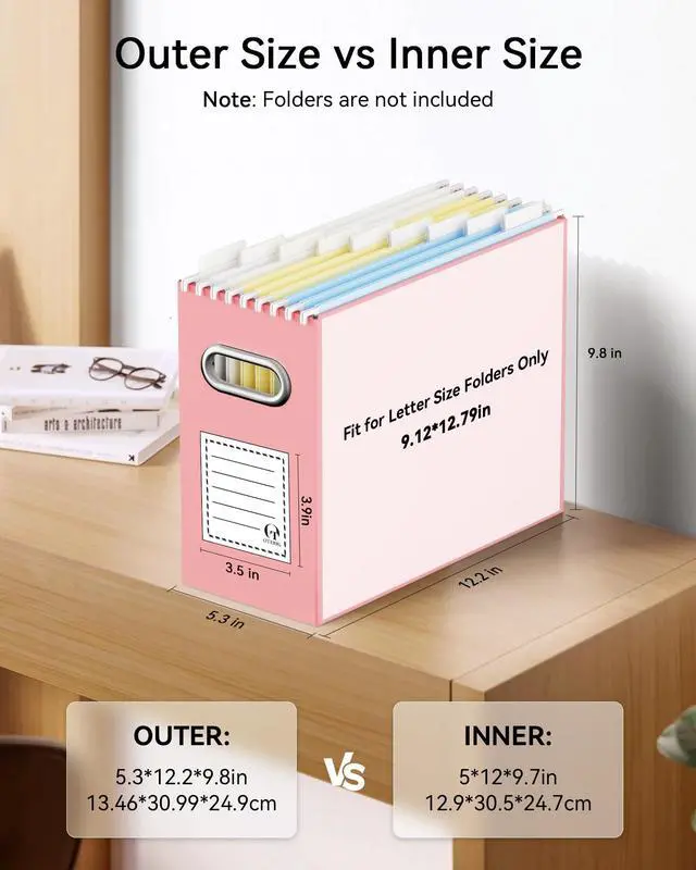 Alt view image 2 of 7 - Portable Collapsible Cardboard File Box with Handle for Letter-Size | 2-Pack. Stainless Steel Handle. Label Stickers Included. Fits Letter Folders (Not Included). Home, Office, School, Dorm, Tax.