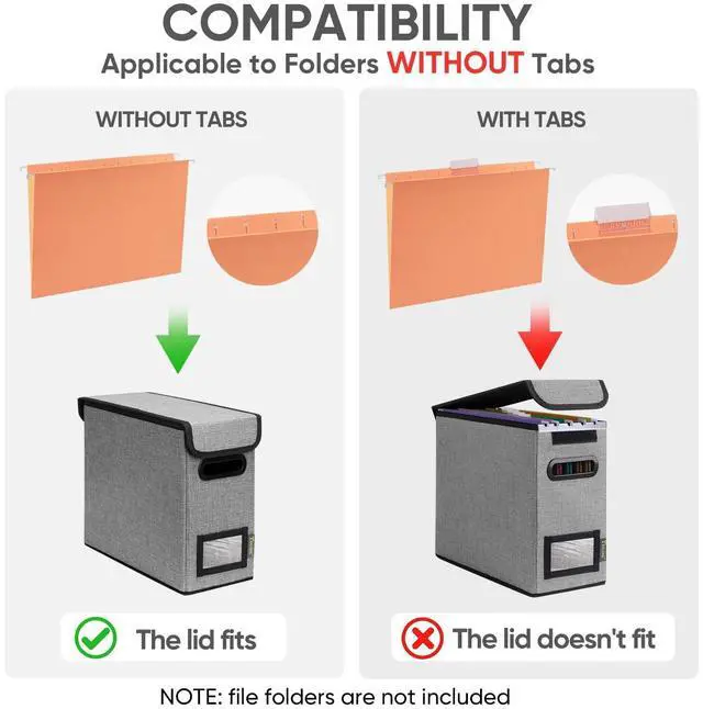 Alt view image 3 of 7 - File Organizer Box with Lid, Collapsible Hanging File Storage Box | Smooth Plastic Rails, Textured Fabric Exterior, Collapsible Hanging File Folder Box for Office Document Storage