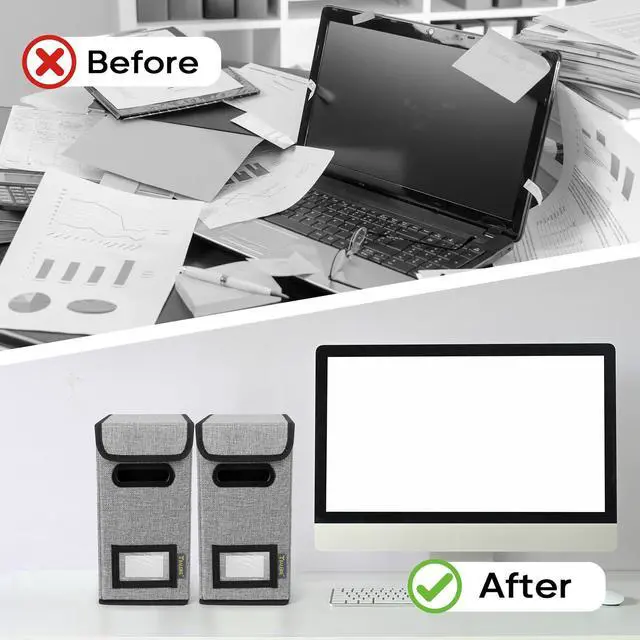 Alt view image 7 of 7 - File Organizer Box with Lid, Collapsible Hanging File Storage Box | Smooth Plastic Rails, Textured Fabric Exterior, Collapsible Hanging File Folder Box for Office Document Storage